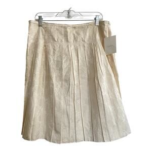 Vtg Robin Howe Pleated Skirt Size 14 Cream Silk Cotton 90s NWT Floral Jacquard